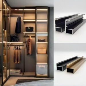 Wardrobe Aluminum Profiles application. Lightweight high-strength design with modular connection system for modern minimalist wardrobe solutions