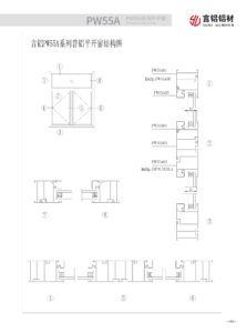 PW55A multi-chamber thermal break profile cross-section. PA66 insulation bar and chamber design work together to block heat transfer and improve energy efficiency