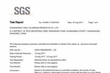 Guangyan Aluminum Profiles International SGS Certification. Certifies that product composition, performance, and safety indicators pass rigorous independent third-party testing, ensuring the materials you purchase are genuine and reliable